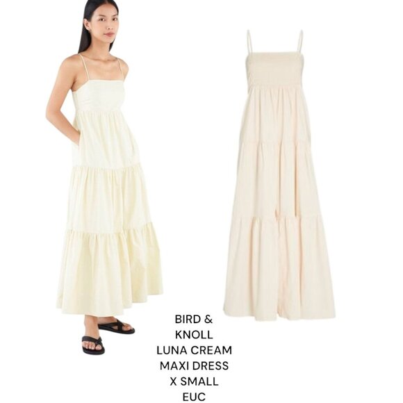 BIRD & KNOLL COTTON IVORY/CREME LUNA MAXI LONG DRESS X‎ SMALL EUC - Picture 1 of 5